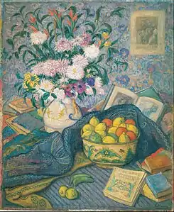 Florero con plátanos, limones y libros, 1917, Huile sur toile, 125,5 x 140 cm, Bilbao, Musée des Beaux-Arts de Bilbao.