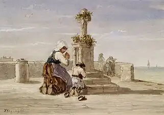 Femme et enfant agenouillés devant une croix, vers 1865, Baltimore, Walters Art Museum.