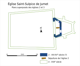 Plan au sol du chœur du quatorzième et quinzième et de l'église du dix-septième.