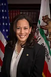 Kamala Harris, sénatrice pour la Californie depuis 2017, (vice-présidente des États-Unis).
