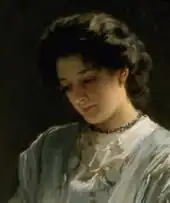 Tête de jeune fille à la lourde chevelure brune, penchée vers une lettre (invisible)