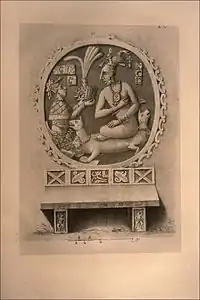 Lithographie d'après Agostino Aglio : Sak K'uk', trône du Jaguar, Palenque (vers 1830)