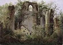 Ruines du monastère d'Eldena, par C.D. Friedrich,  1825, huile sur toile, Alte Nationalgalerie.