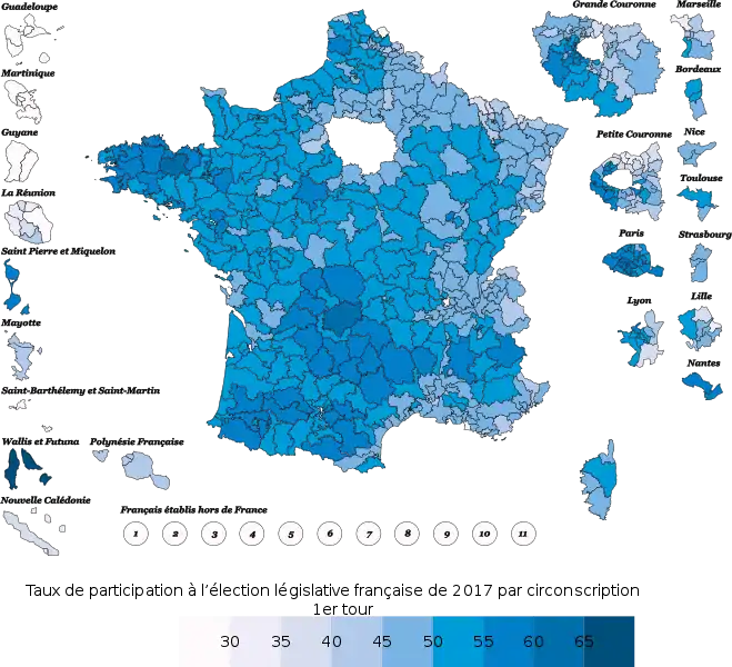 Participation dans chaque circonscription au 1er tour.