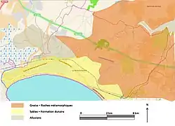 Carte montrant par des aplats de couleur des formations géologiques.