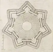 Forme en étoile de fortification, version en heptagone.