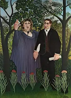 La Muse inspirant le poète, d'Henri Rousseau, tableau qui a été exposé lors du Salon des indépendants de 1909.