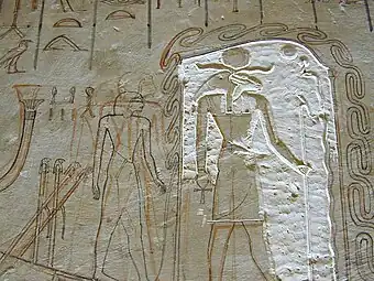 Tombe d'Horemheb, fin XVIIIe dynastie. Du dessin à la sculpture en bas-relief, travail inachevé. KV57, vallée des Rois