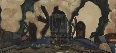 Kasimir Malevitch, Paysage et moulins, 1909-1910.