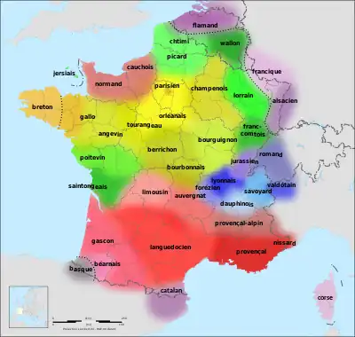 Carte des Langues et Dialectes parlés en France