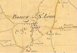 plan du bourg en 1833 ; détail du tableau d'assemblage du Plan cadastral, A.D de l'Allier.