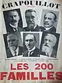 « Les 200 familles », couverture du Crapouillot, mars 1936. François de Wendel (1), Théodore Laurent (2), Eugène II Schneider (3), Alexandre Dreux (4), Louis Marlio (5) et André Lebon (6).