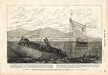 Gravure représentant un navire échoué au fond de l'eau