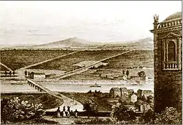 La gare et le pont du Pecq depuis la terrasse de Saint-Germain.