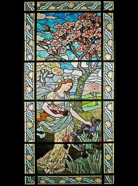 Le Printemps d'Eugène Grasset, réalisé par Félix Gaudin, maître verrier, présenté au Salon de la Section nationale des Beaux-arts à Paris en 1894, dans la section architecture.