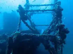 Détail d'une roue à aubes de l'épave du Ville de Grasse.