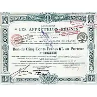 Part bénéficiaire avec tampons et mentions légales et signatures des directeurs de la société.