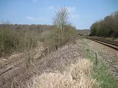 Sortie nord de la gare en 2012. A droite la ligne de Dieppe, à gauche celle vers Motteville.