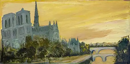 Lever de soleil sur Notre-Dame, huile sur contreplaqué, 1986.