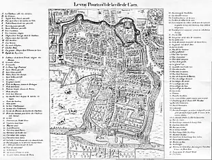 Le vray Pourtraict de Caen en 1575 par François de Belleforest.