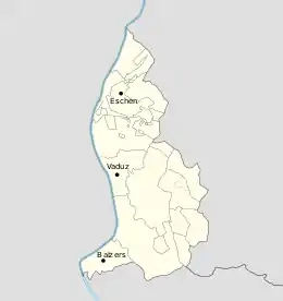 Carte du Liechtenstein avec le nom de trois villes.