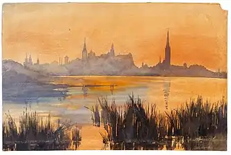 Lilly Walther (et) (1866‒1946), Vue de Tallin, 1913. Papier, aquarelle.
