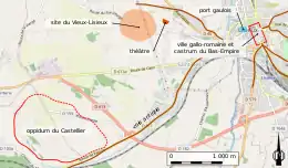 Carte montrant les principaux lieux antiques de Lisieux