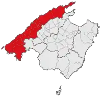 Localisation de la comarque de la Serra de Tramuntana dans l'île de Majorque.