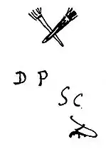 Marque sur écuelle (les lettres en creux) et plateau (les torches en bleu)