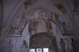 Sept âges de la vie, peinture murale de la Tour de Longthorpe (1330, Royaume-Uni).