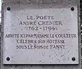 Plaque commémorative pour le poète André Chénier.