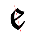 Fonte Lucida Blackletter : mise en évidence de l'axe oblique sur la lettre e.