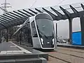 Un tramway de Luxembourg à la station Luxexpo.