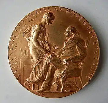 Médaille Centenaire français de la naissance de Michel Eugène Chevreul (1886). Graveur : Oscar Roty (1846-1911). Revers.