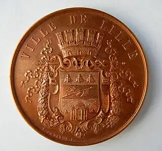 Médaille Ville de Lille, Association française pour l'avancement des sciences Session de 1874 à Lille, offerte par le comité local. Graveur Jean-Claude Esparon (1823 - 1886). Avers.