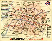 Plan du métro parisien en 1939.