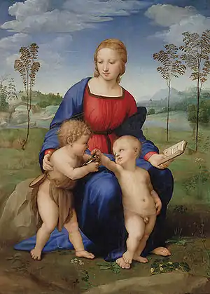 Raphaël - Madone au Chardonneret, 1505-1506Tempera sur bois, 107 × 77 cm  Galerie des Offices, Florence.