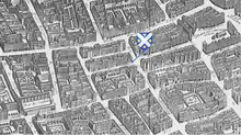 Blason des Dodart indiquant la localisation de la maison sur le plan Turgot publié en 1739