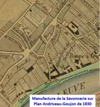 Manufacture de la Savonnerie de Chaillot sur plan de 1830.