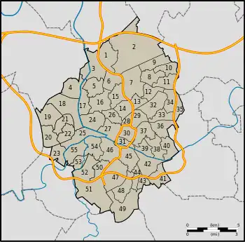 Carte des 55 quartiers de Charleroi