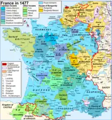 Carte en couleurs des provinces françaises au XVe siècle.