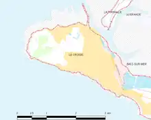 Carte montrant le territoire de la commune et les localités limitrophes.