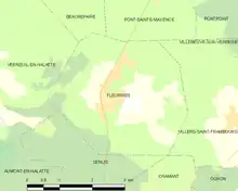 Carte simplifiée en couleurs montrant le territoire de Fleurines en relation avec ses communes limitrophes