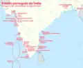 Carte des implantations portugaises en Inde
