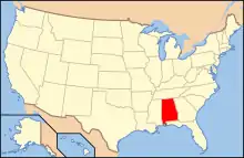Carte montrant l'État d'Alabama