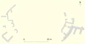 Plan des vestiges d'un amphithéâtre antique.