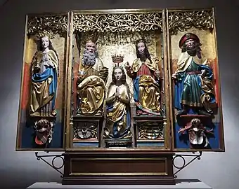 Armoiries de Dietrich von Reitzenstein (en bas à gauche) sur le triptyque de Marienbourg (1505)