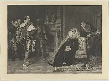 Mary Stuart écoutant l'ordre de son exécution, d'après Karl von Piloty, vers 1878.