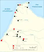 Carte des installations romaines en Maurétanie tingitane