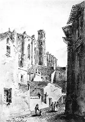 L'église conventuelle des Cordeliers, par Ferdinand Mazzoli (vers 1860, Le Vieux Toulouse disparu).